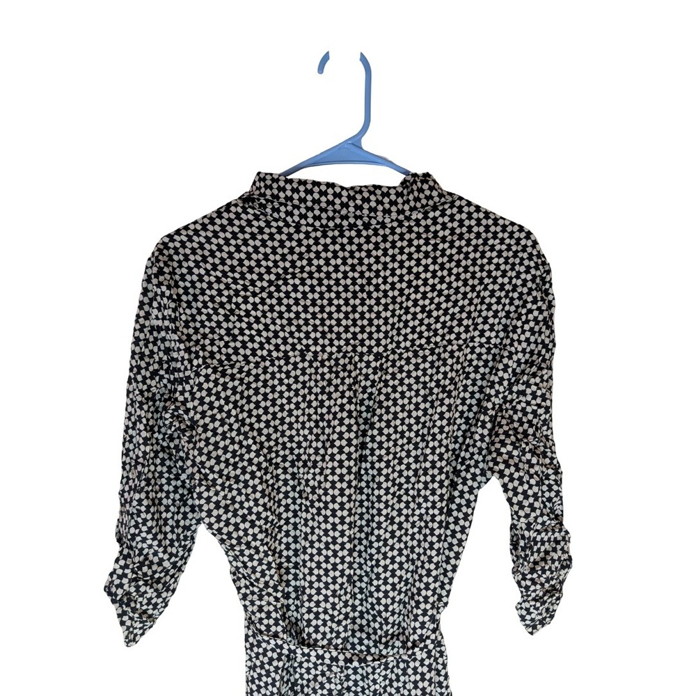 MSSP Max Studio Shirtdress Womens L Black White Geometric Rayon Roll Tab Vintage - Picture 8 of 12
